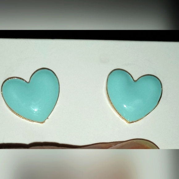 NEW! Charming Blue Heart Stud Earrings 925 Sterling Silver Posts HYPOALLERGENIC - Picture 2 of 2